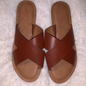 Brown slip on sandals